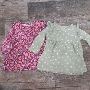 Okie Dokie Floral Pink and Sage Green Kids Dress Set